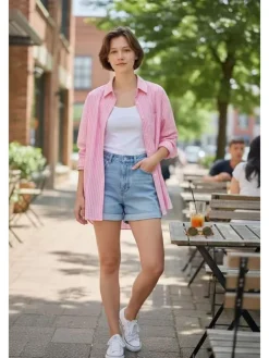 Blouse lichtroze/wit