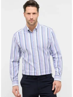 Blouse - modern fit - blauw/grijs/wit