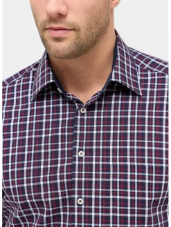Blouse - modern fit - donkerblauw/rood