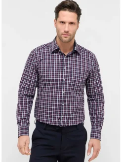 Blouse - modern fit - donkerblauw/rood