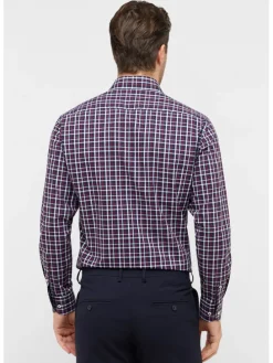 Blouse - modern fit - donkerblauw/rood