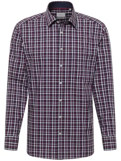 Blouse - modern fit - donkerblauw/rood