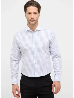 Blouse - modern fit - wit/lichtblauw