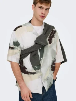 Blouse "Onsharvi" - relaxed fit - grijs/beige/groen