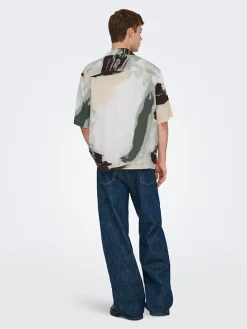 Blouse "Onsharvi" - relaxed fit - grijs/beige/groen