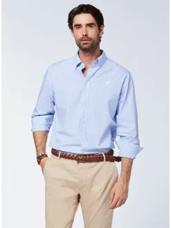 Blouse - regular fit - lichtblauw/wit