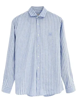 Blouse - regular fit - lichtblauw/wit