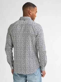 Blouse - slim fit - wit/donkerblauw