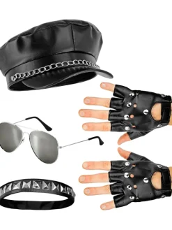 4-delige accessoiresset "Rocker/Biker" zwart