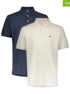 2-delige set: poloshirts donkerblauw/wit
