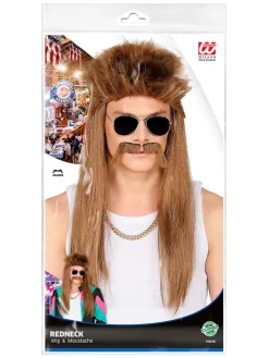 2-delige set: pruik en snor-baard 'Redneck