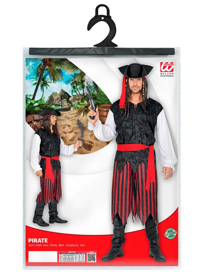 5-delig kostuum "Caribische Piraat" wit/zwart/rood