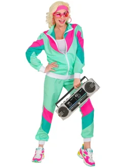 2-delig kostuum "80's Trainingspak" turquoise