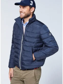 Doorgestikte jas donkerblauw