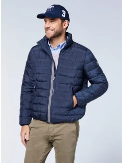Doorgestikte jas donkerblauw
