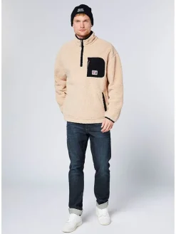 Fleece trui beige/zwart