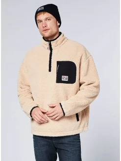 Fleece trui beige/zwart