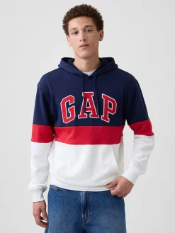 Hoodie donkerblauw/rood/wit