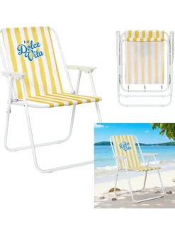 Klapstoel “Dolce Vita” geel/wit - (B)44 x (H)75 x (D)52 cm