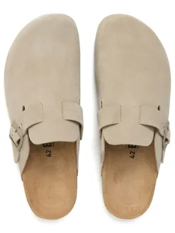 Leren clogs beige