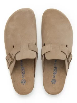 Leren clogs beige