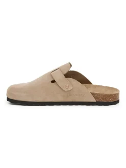 Leren clogs beige