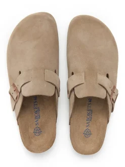 Leren clogs beige