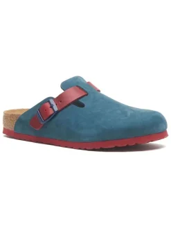 Leren clogs donkerblauw/rood
