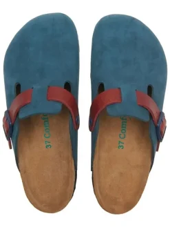 Leren clogs donkerblauw/rood