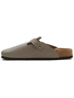 Leren clogs grijs