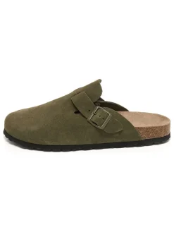 Leren clogs kaki