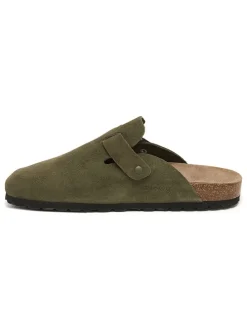 Leren clogs kaki