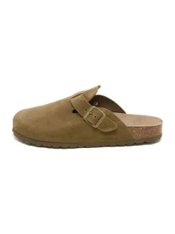 Leren clogs kaki