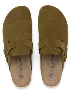 Leren clogs kaki