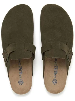 Leren clogs kaki