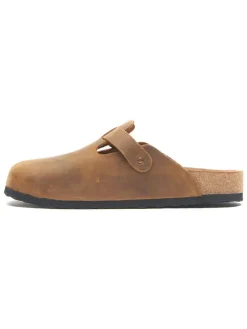 Leren clogs lichtbruin