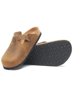 Leren clogs lichtbruin