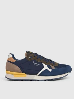 Leren hardloopschoenen donkerblauw/kaki