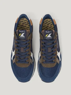 Leren hardloopschoenen donkerblauw/kaki