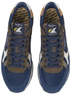 Leren hardloopschoenen donkerblauw/kaki