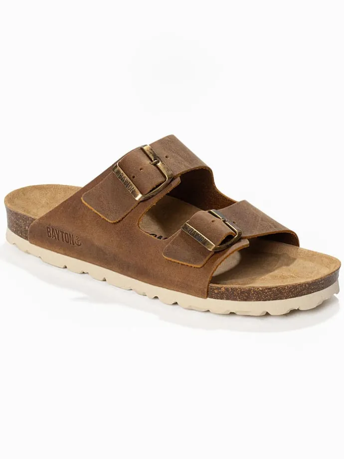 Leren slippers "Atlas" lichtbruin