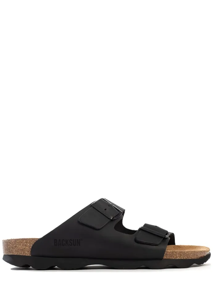 Leren slippers "Bali" zwart