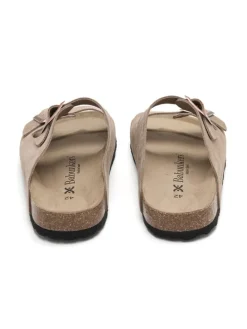 Leren slippers beige