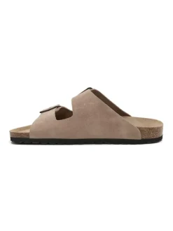 Leren slippers beige