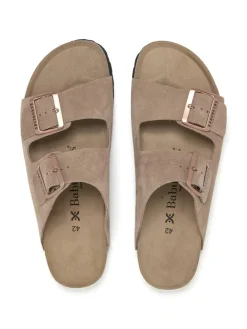 Leren slippers beige