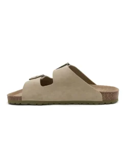 Leren slippers beige