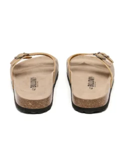 Leren slippers beige