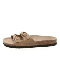 Leren slippers beige