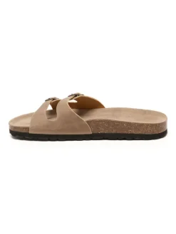Leren slippers beige