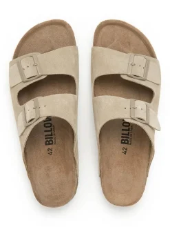 Leren slippers beige